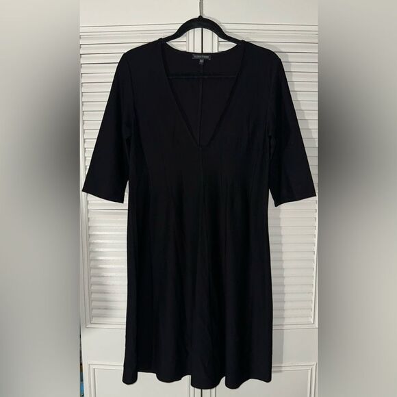 Eileen Fisher‎ A-Line Minimalist Lagenlook Deep V-Neck 3/4 Sleeve Dress Size S - Picture 1 of 9